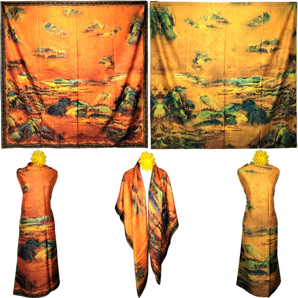 NWT Double Sided Silk Scarf 53"x53" Large Square Shawl Wrap XiangYunSha 36441 - Picture 1 of 14